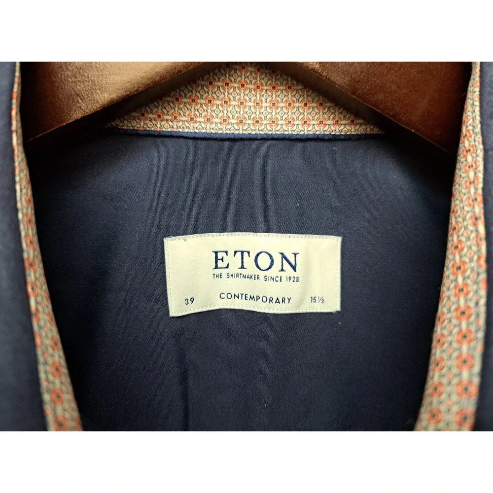Eton Contemporary Fit Shirt Mens Flip Cuff Long Sleeve Blue Solid Size 39 15.5
